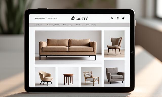Moderner Online-Shop für Designermöbel auf einem Tablet